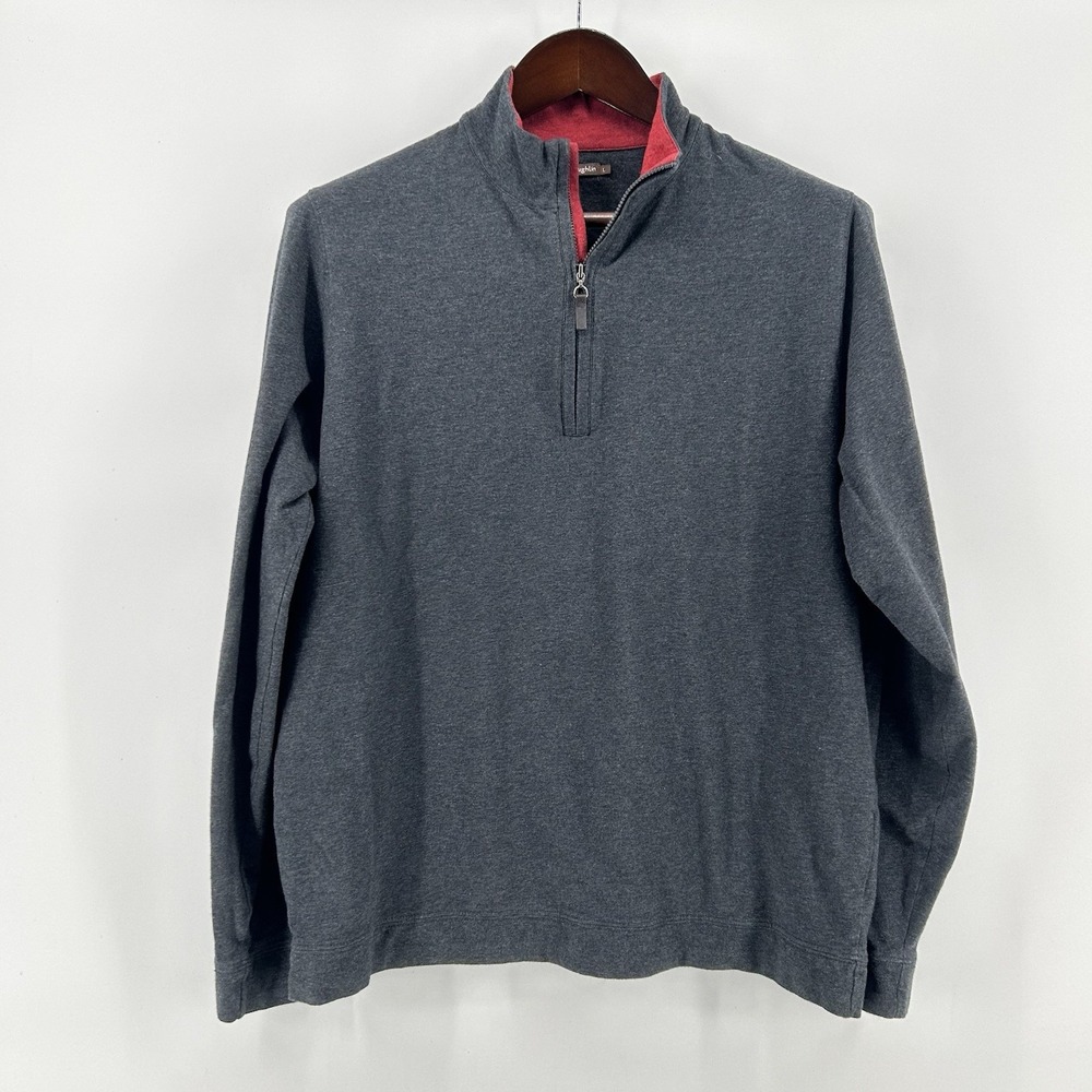 J McLaughlin Pima Cotton Pullover Mens L Charcoal Gray 1/4 Zip Stretch Preppy